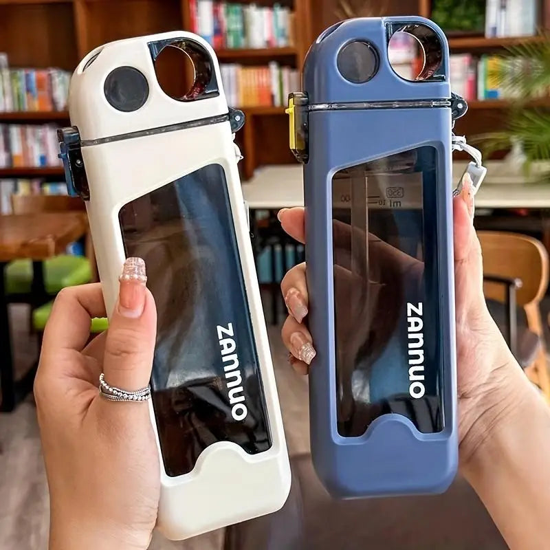 13 Oz Rectangular Water Bottle with Portable Straw, Leak-Proof, Non-Toxic, No BPA, Ideal for Gym Yoga Travel Office Sports Drink