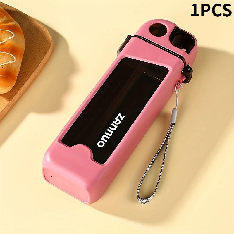 13 Oz Rectangular Water Bottle with Portable Straw, Leak-Proof, Non-Toxic, No BPA, Ideal for Gym Yoga Travel Office Sports Drink