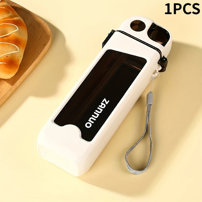 13 Oz Rectangular Water Bottle with Portable Straw, Leak-Proof, Non-Toxic, No BPA, Ideal for Gym Yoga Travel Office Sports Drink