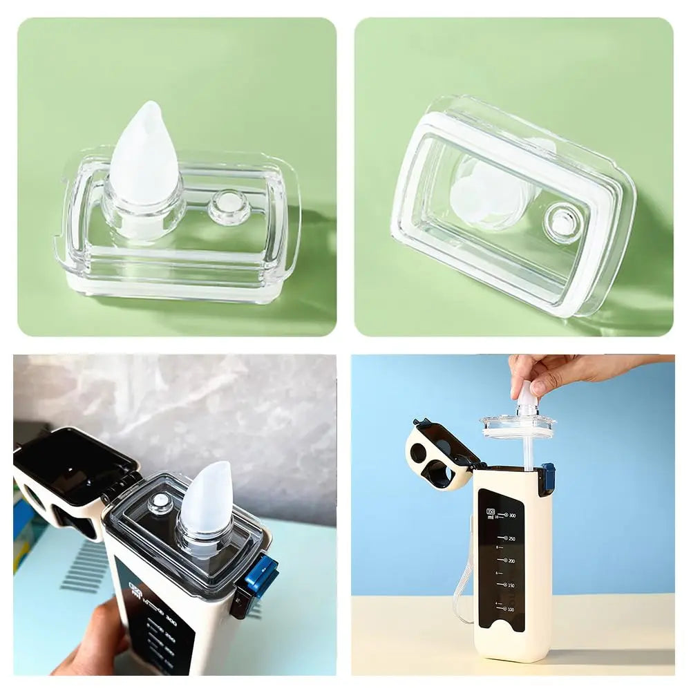 13 Oz Rectangular Water Bottle with Portable Straw, Leak-Proof, Non-Toxic, No BPA, Ideal for Gym Yoga Travel Office Sports Drink