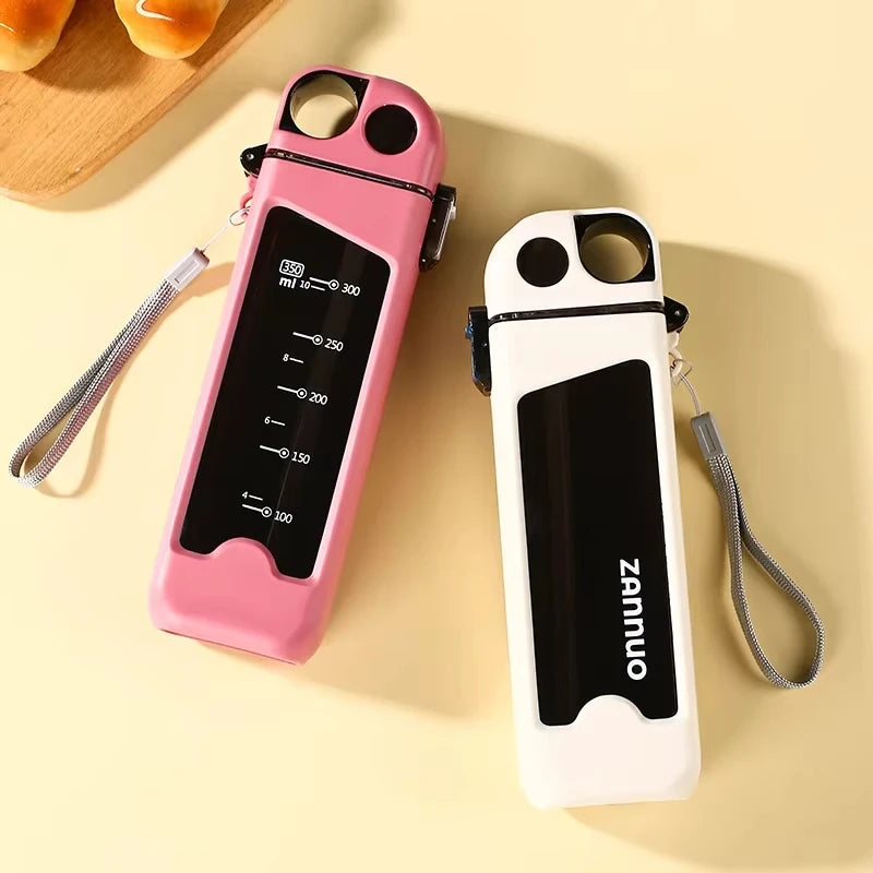 13 Oz Rectangular Water Bottle with Portable Straw, Leak-Proof, Non-Toxic, No BPA, Ideal for Gym Yoga Travel Office Sports Drink