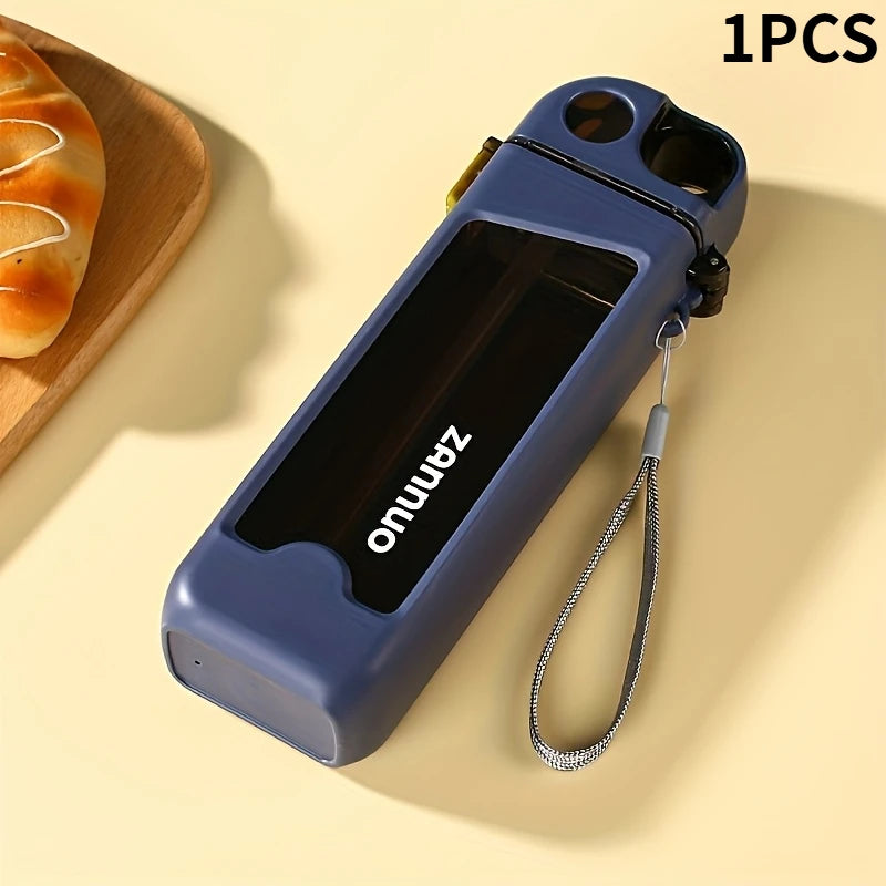 13 Oz Rectangular Water Bottle with Portable Straw, Leak-Proof, Non-Toxic, No BPA, Ideal for Gym Yoga Travel Office Sports Drink