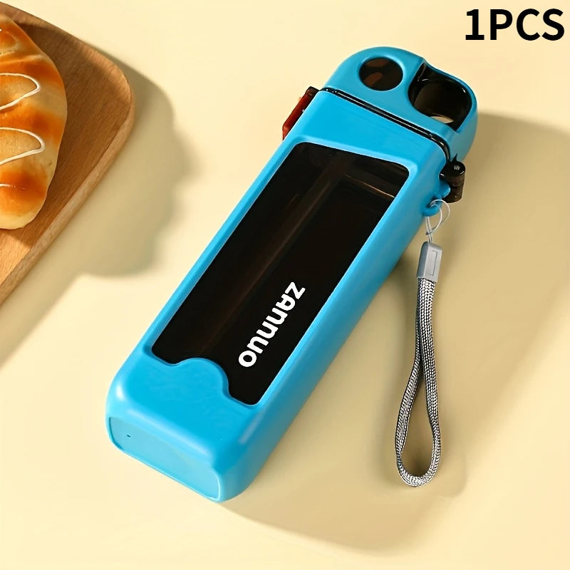 13 Oz Rectangular Water Bottle with Portable Straw, Leak-Proof, Non-Toxic, No BPA, Ideal for Gym Yoga Travel Office Sports Drink